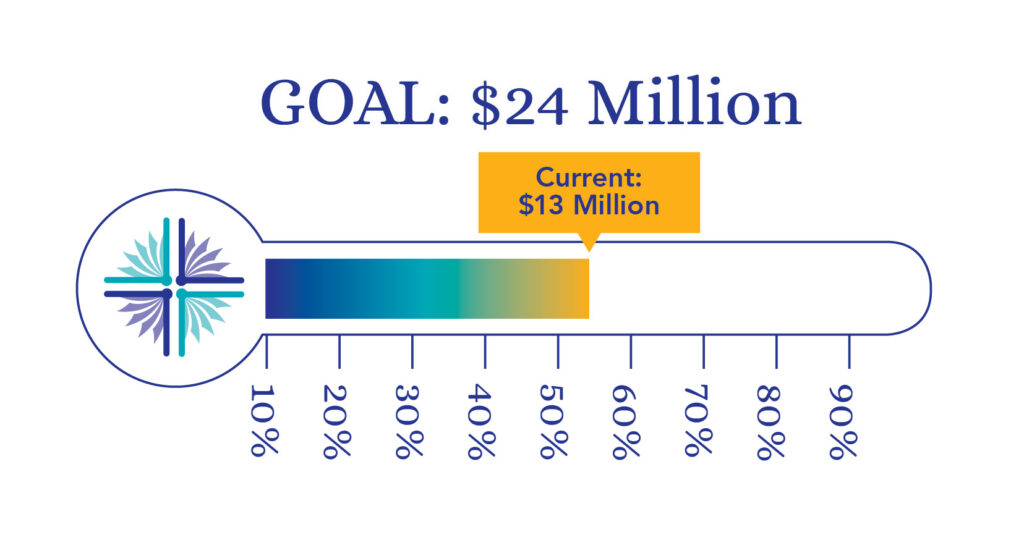 Campaign thermometer showing 13 million dollars raised