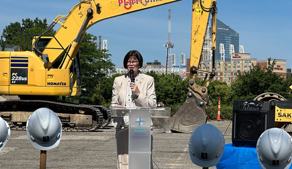 Sister Susan Durkin speaking at the Groundbreaking Ceremony