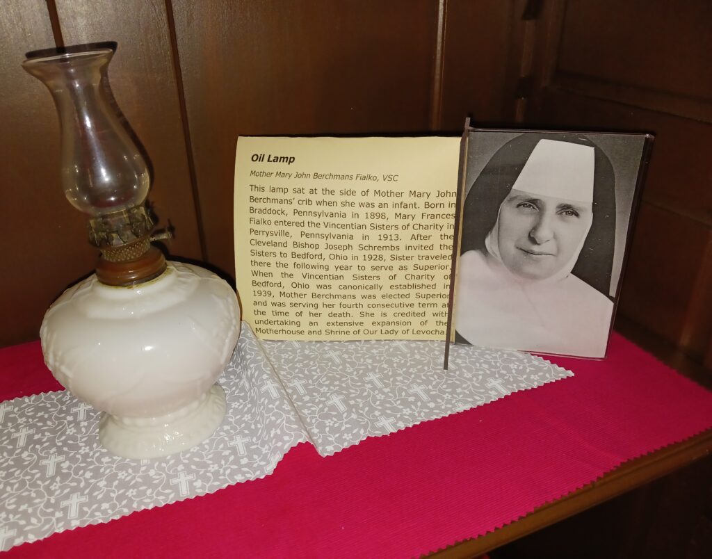 Oil lamp that sat at the side of Mother Berchmans' crib when she was an infant